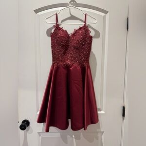 Chic Burgundy Mini Dress with Beaded Details
